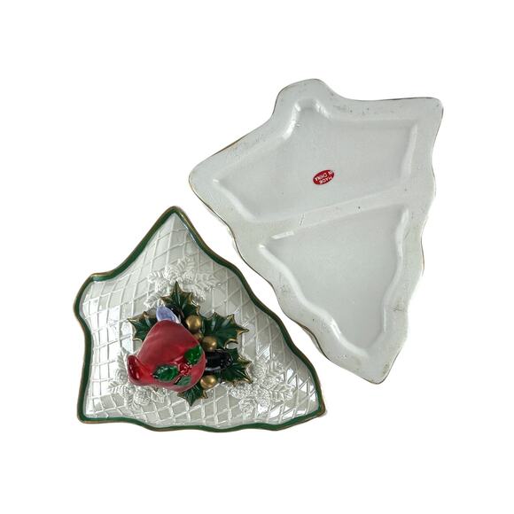 Vintage Hand Painted Cracker Barrel Christmas Tree Candy Trinket Dish With Pixie - Picture 5 of 16